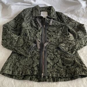 Anthropologie Hei Hei Floral Tie Damask Zip Up Jacket size small S